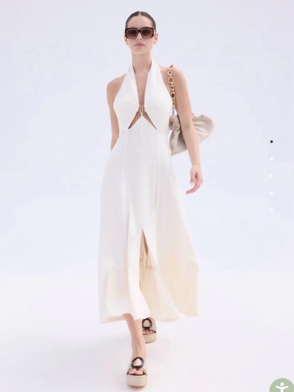 Cult Gaia Orella Off White Linen Halter Maxi Dress L